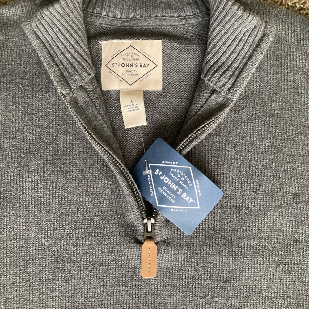 St. John's Bay Men's Steel Blue Zip-Up Sweater - Picture 5 of 7